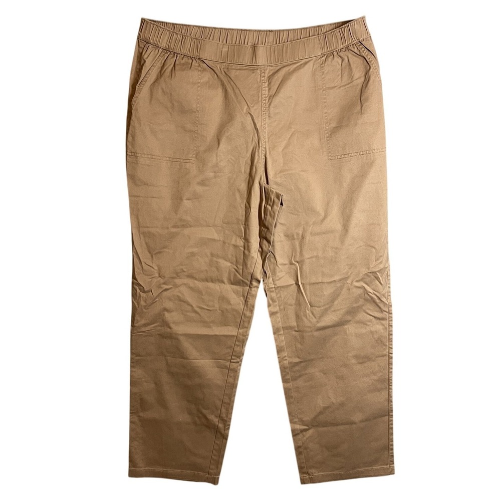 Denim & Co. Women's Plus Size XL Khaki Tan Elastic Waist Pull-On Pants Stretch‎